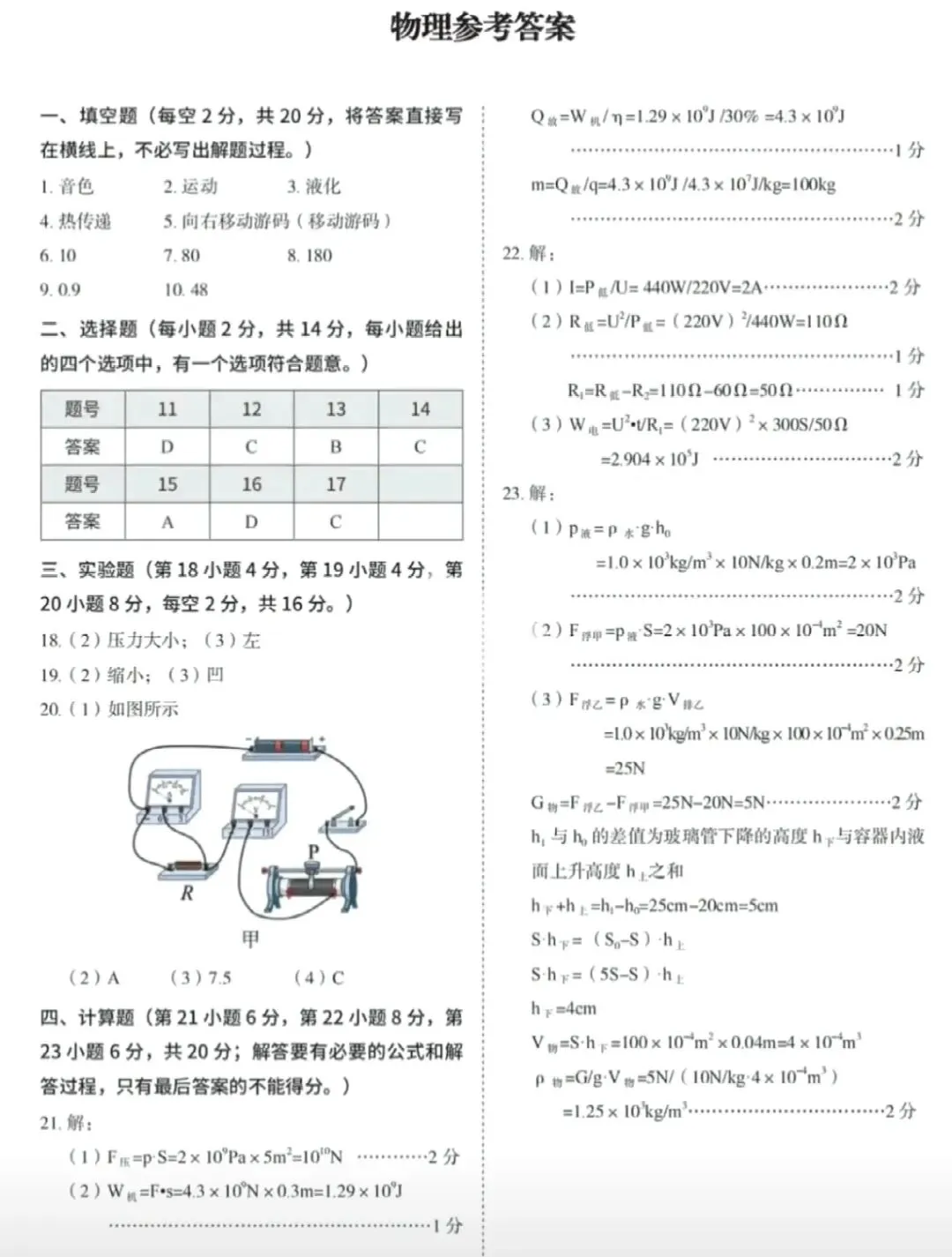 2026年中考物理模拟试卷(十四)(含答案) 第5张