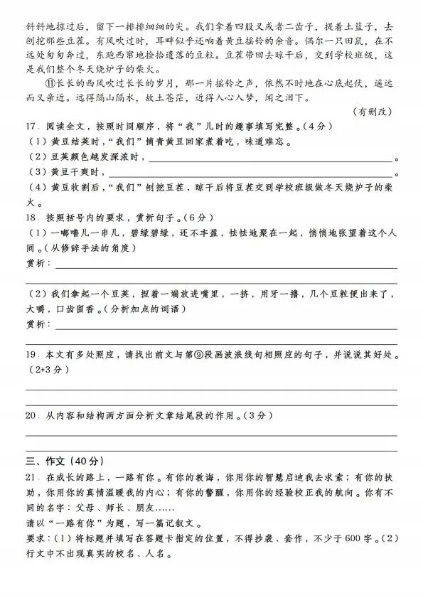 小升初语文毕业分班考试试卷2套(含答案)完整电子版可打印 第6张