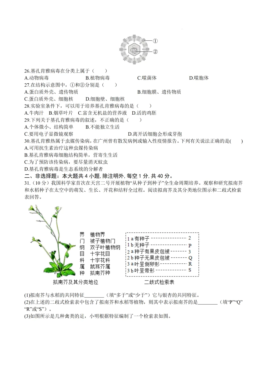 2026广东中考生物第六次模拟卷 (附答案) 第6张
