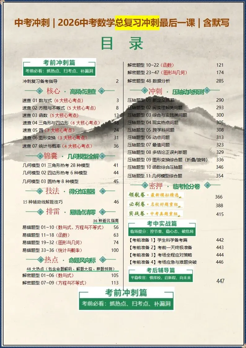 中考冲刺 | 2026中考数学总复习冲刺最后一课 含默写(电子版可打印) 第2张 中考冲刺 | 2026中考数学总复习冲刺最后一课 含默写(电子版可打印) 第2张