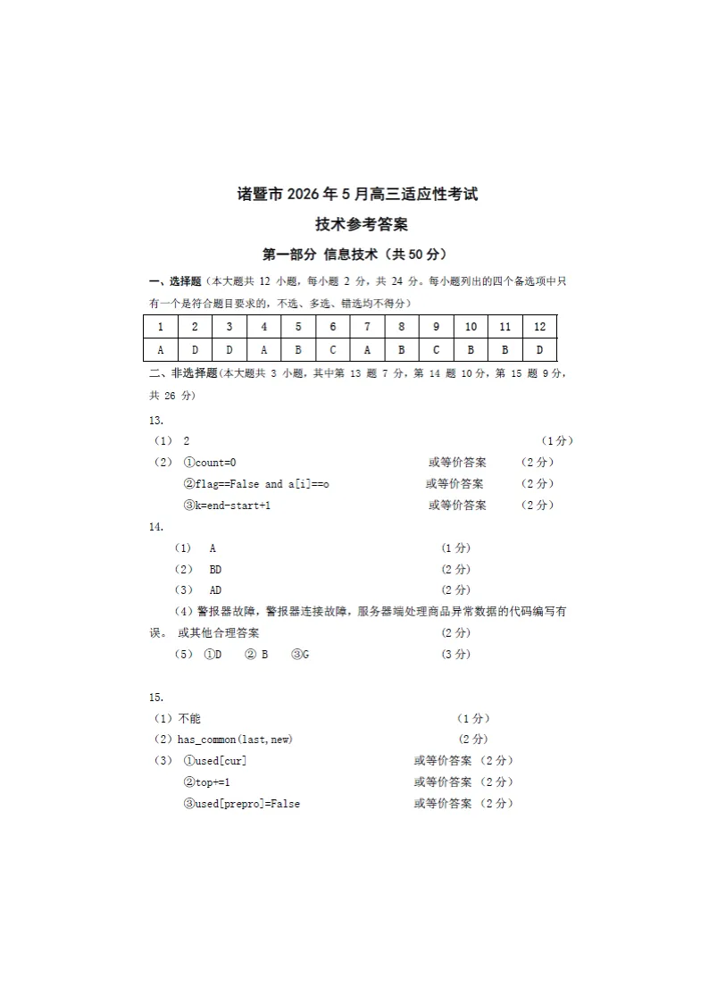 21.2605诸暨模拟技术试卷 第15张