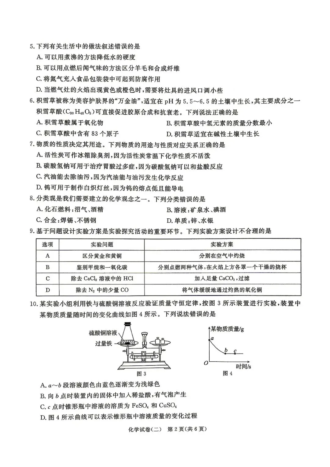 中考化学 | 2026河北省中考预测模拟考试二含答案 第4张