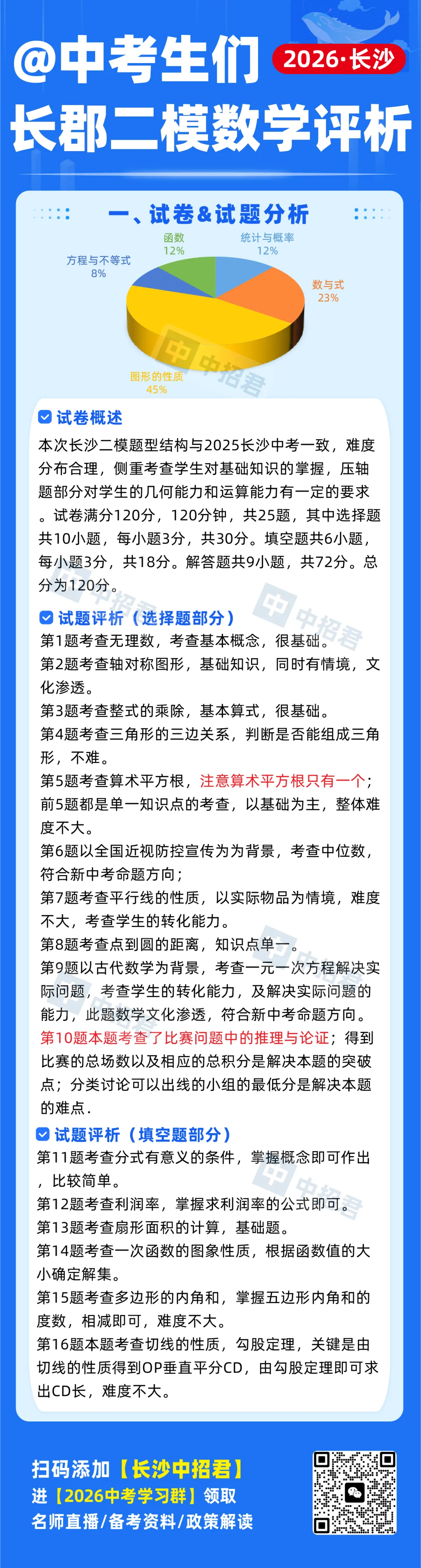 2026长郡二模数学分析+试卷答案! 第4张