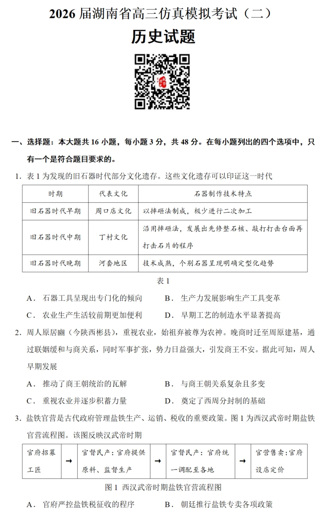 最新模考| 2026届湖南省高三仿真模拟考试(二)历史试题和答案 第1张