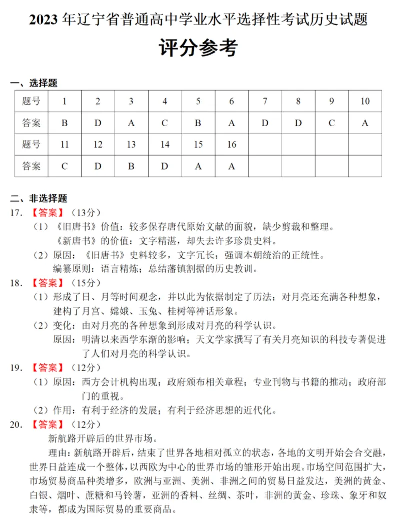 高考真题|2023年高考辽宁卷历史试题和答案 第7张