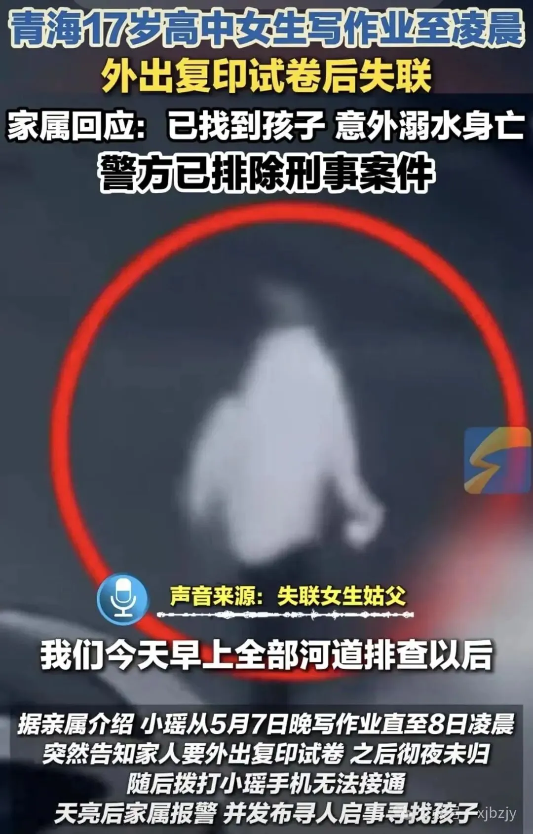 痛惜!17岁女孩凌晨出门复印试卷失联,遗体被发现,官方通报意外溺亡 第3张 痛惜!17岁女孩凌晨出门复印试卷失联,遗体被发现,官方通报意外溺亡 第3张