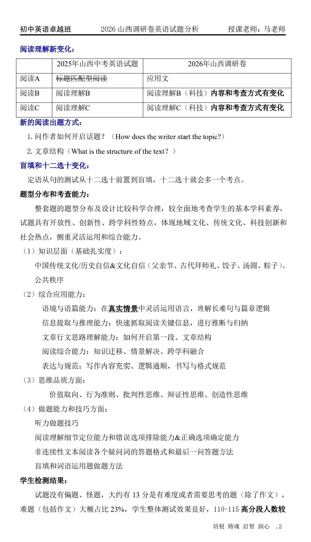2026山西调研卷英语试卷分析 第2张