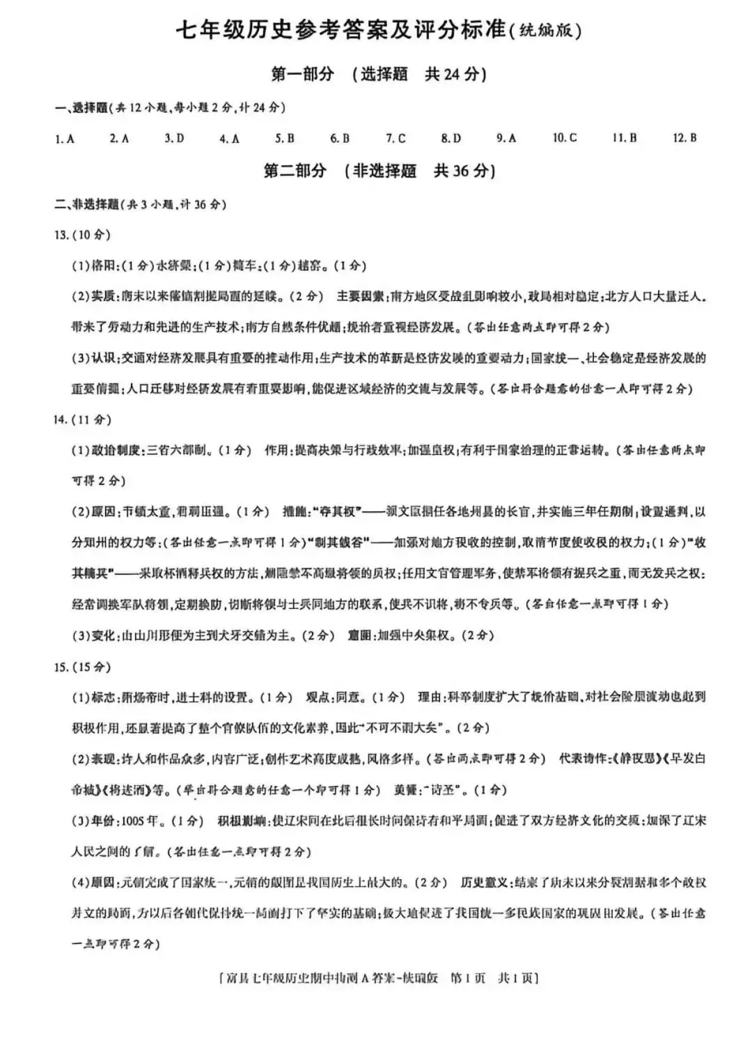 2026七年级下学期期中考试历史试卷(含答案) 第7张