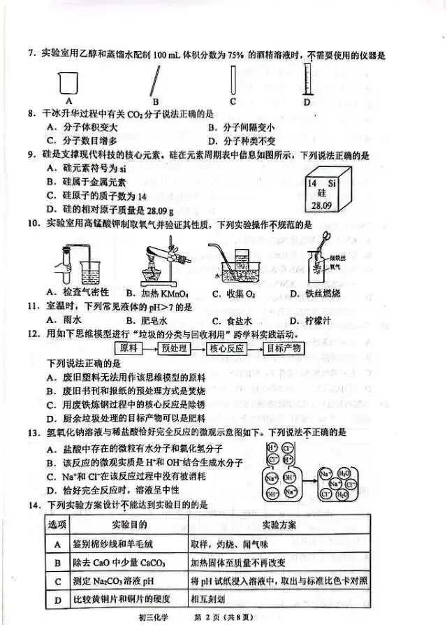 2026中考一模化学卷 第3张