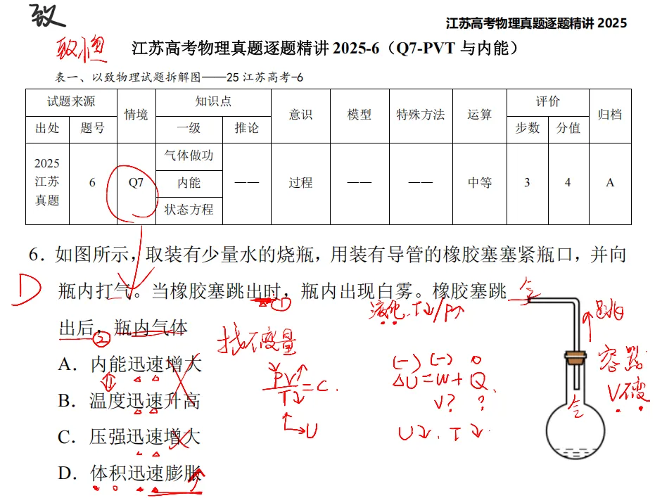 江苏高考物理真题逐题精讲2025-6(Q7-PVT与内能) 第3张