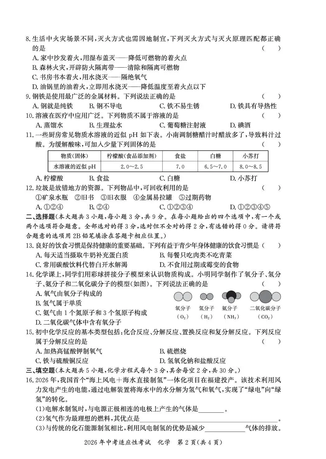 2026年中考模拟考试化学试题31 第2张