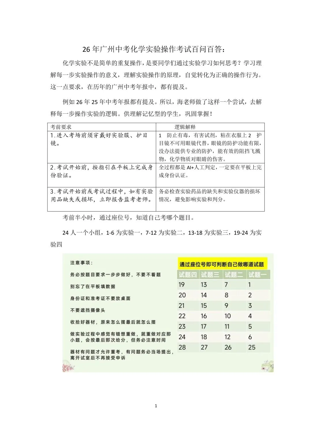 26年广州中考化学实验操作考试考前必看 第1张