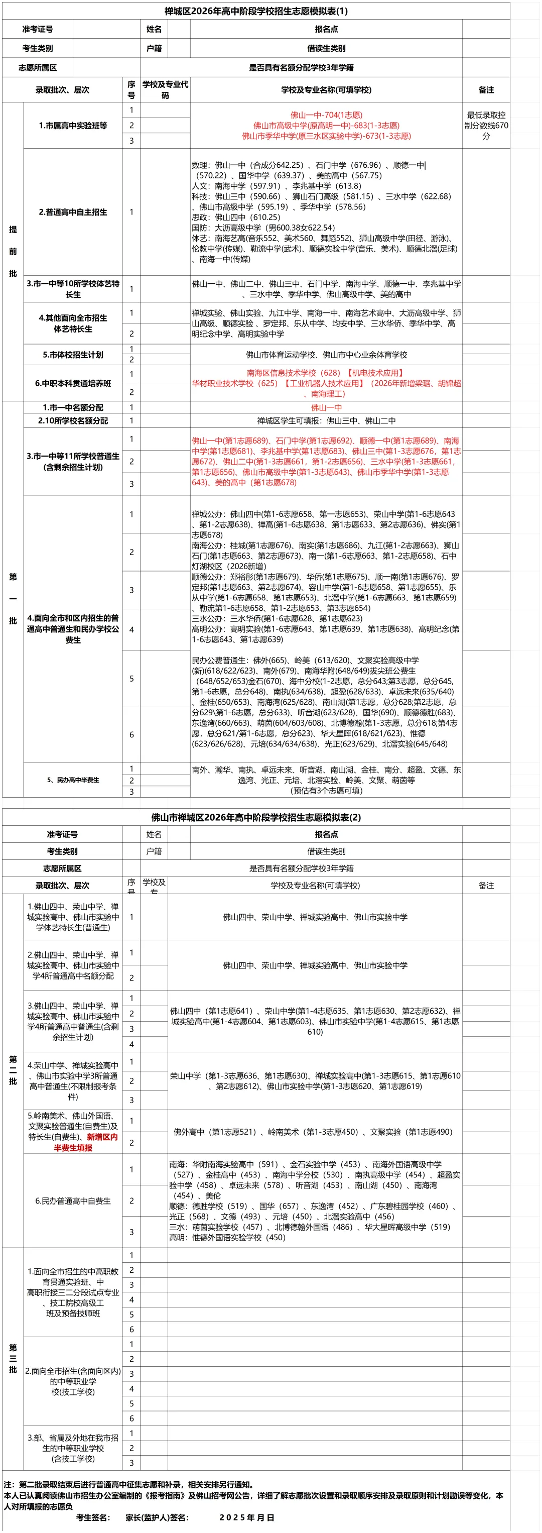 2026年佛山中考志愿填报安排(附最新款佛山五区志愿表) 第2张