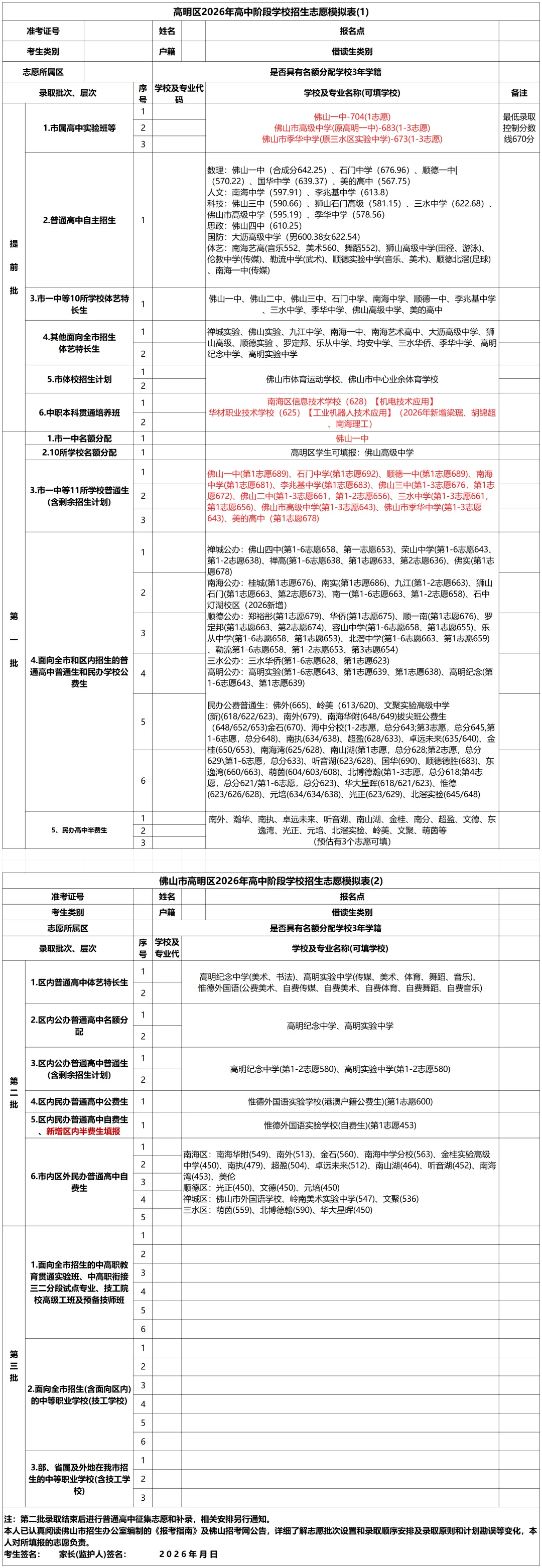 2026年佛山中考志愿填报安排(附最新款佛山五区志愿表) 第3张