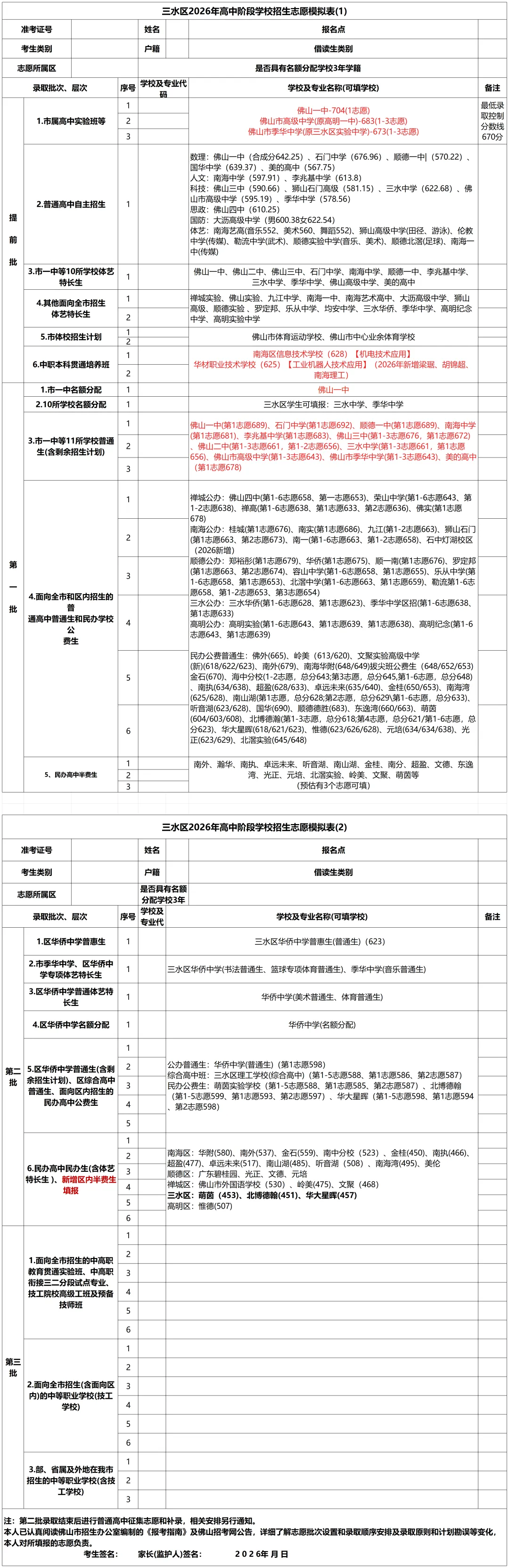 2026年佛山中考志愿填报安排(附最新款佛山五区志愿表) 第5张
