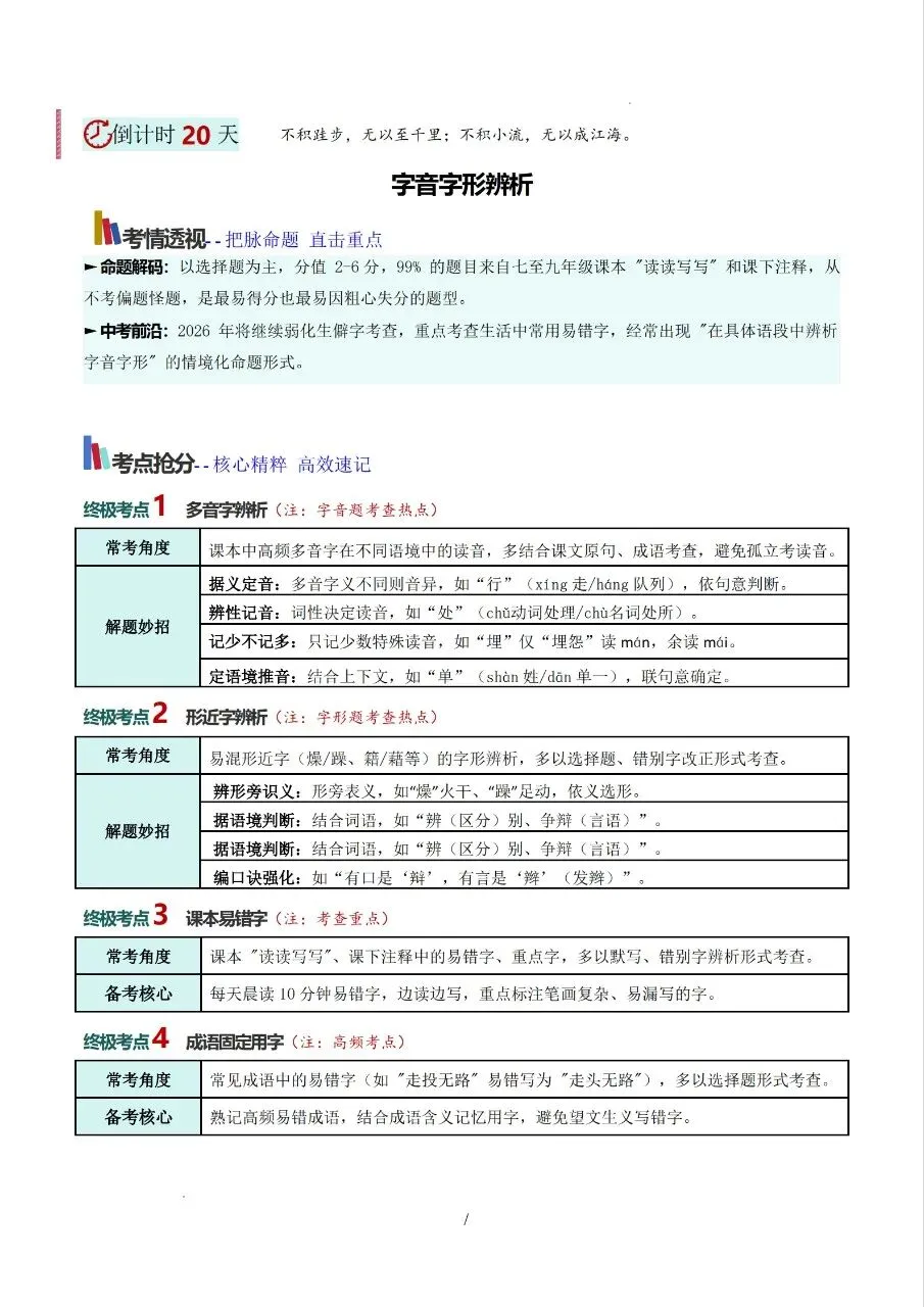 中考语文考前 20 天冲刺讲义 第2张