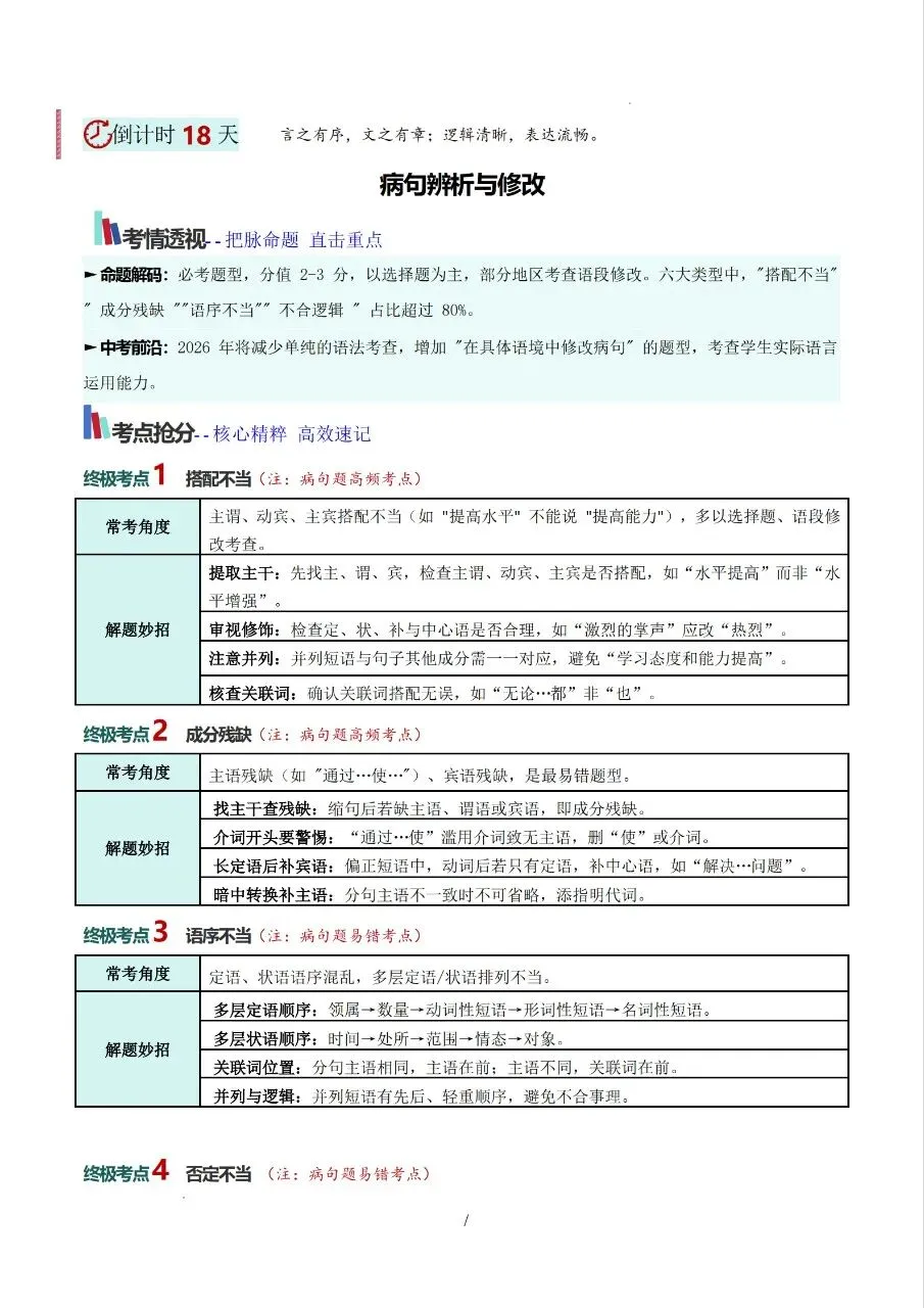 中考语文考前 20 天冲刺讲义 第17张