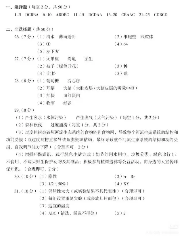 郴州市2026年中考第一次模拟监测试卷及答案(生物) 第5张