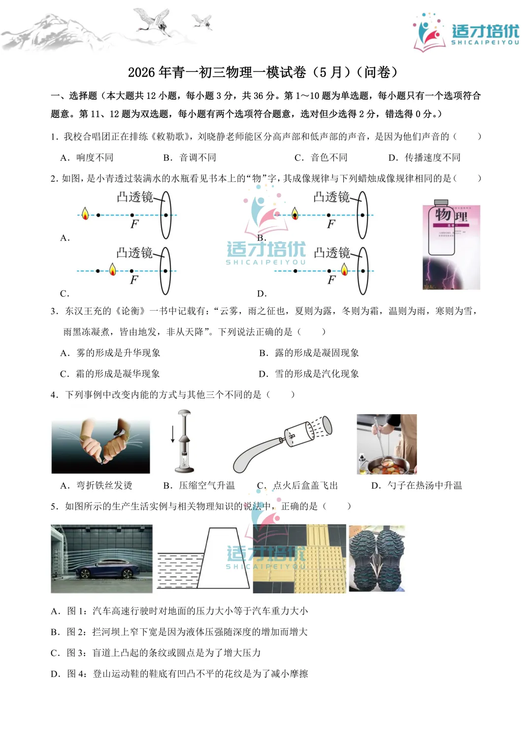 【适才培优】初三物理中考复习 青一一模+华益三模 第8张