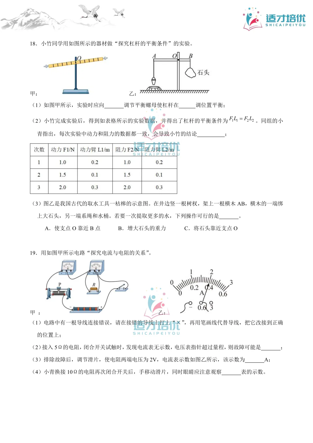 【适才培优】初三物理中考复习 青一一模+华益三模 第12张