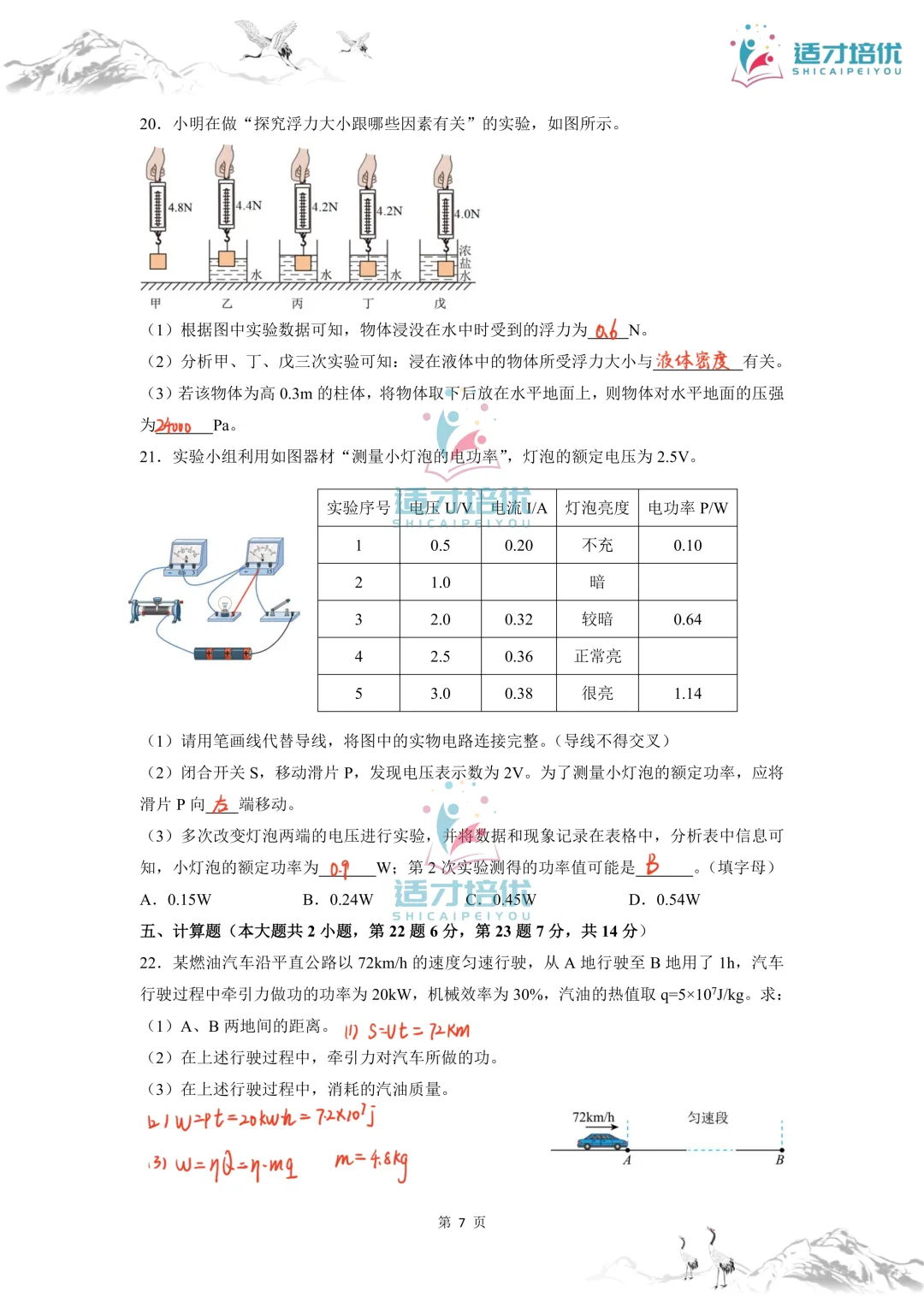 【适才培优】初三物理中考复习 青一一模+华益三模 第49张