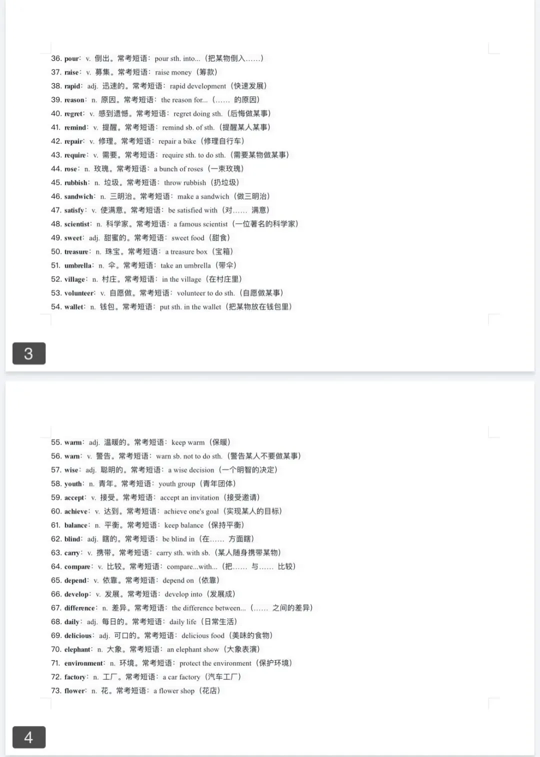 中考英语高频词汇及短语背记手册(可下载) 第3张