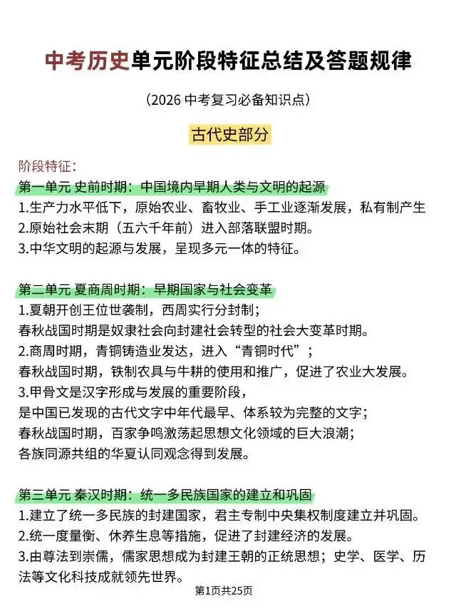 中考历史单元阶段特征总结及答题规律 第3张 中考历史单元阶段特征总结及答题规律 第3张