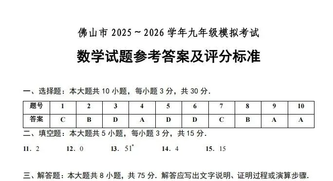 命题贴近中考!2026佛山中考二模真题+答案更新 第11张