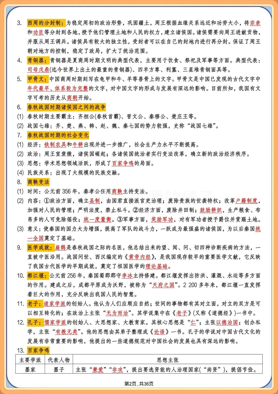中考提分|2026年中考历史总复习必背核心知识点梳理(背诵版+默写版),电子版可打印! 第2张
