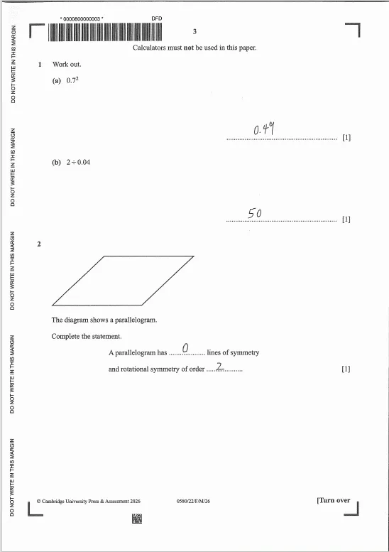 2026年IGCSE数学 0580 真题! 第2张