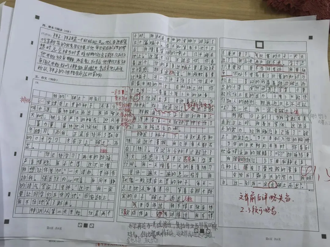 26年中考一模作文《我的“破土”时刻》批改记录和范文 第16张