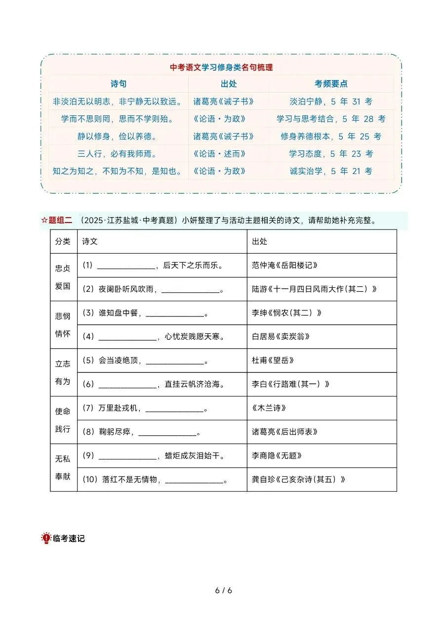 2026年最新版中考语文考前20天终极攻略,有完整电子版可打印,学霸学习好帮手,建议家长打印,学霸人手一份! 第8张