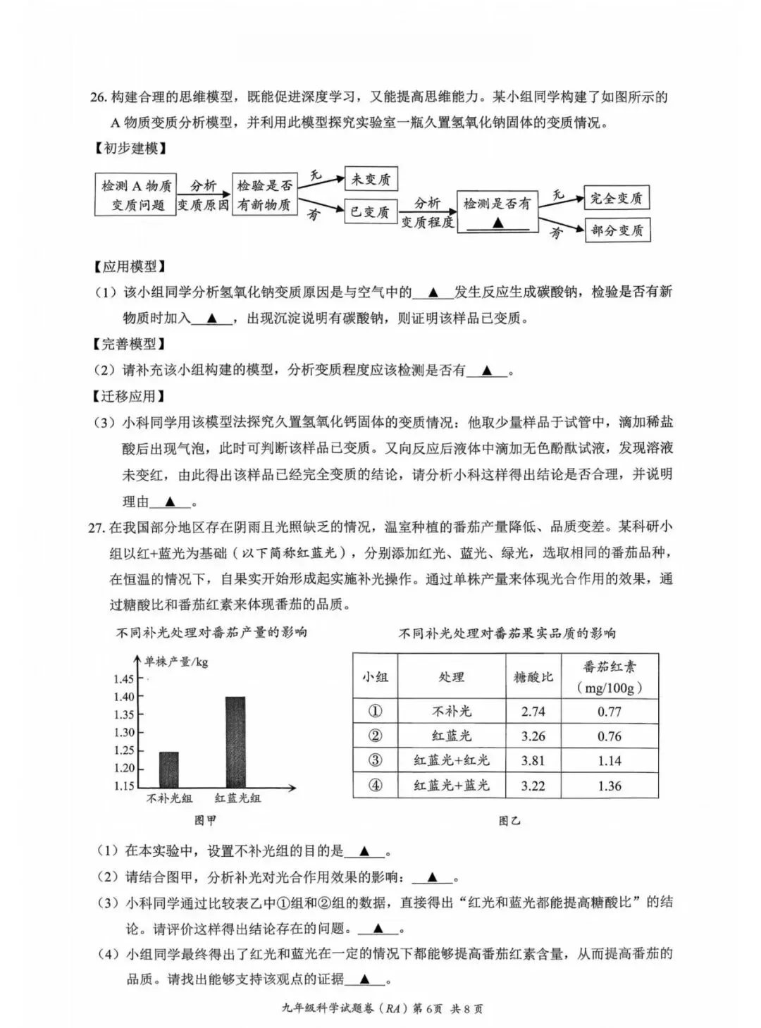 【中考模拟】2026二模科学卷(瑞安,附答案) 第7张