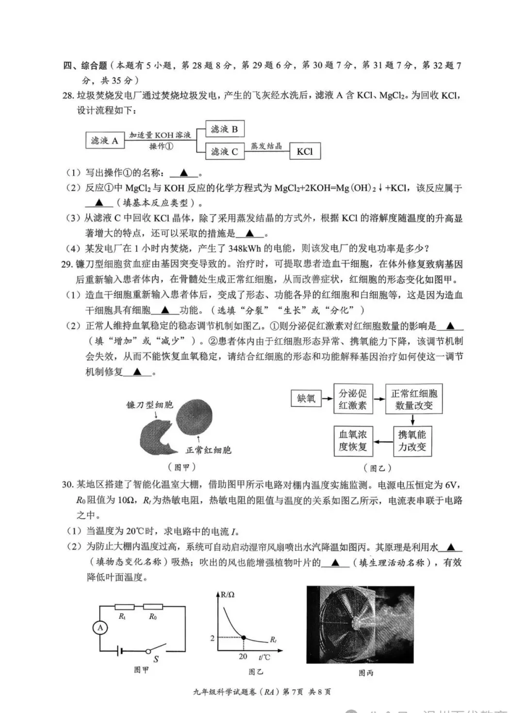 【中考模拟】2026二模科学卷(瑞安,附答案) 第8张