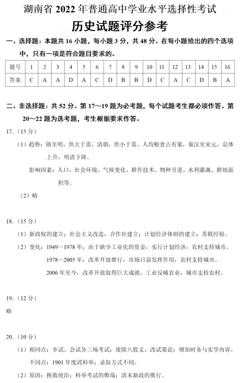 高考真题|2022年高考湖南卷历史试题和答案 第9张