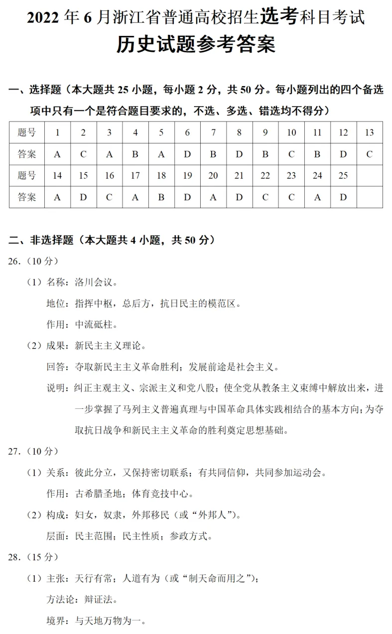 高考真题|2022年高考浙江卷历史试题和答案 第13张