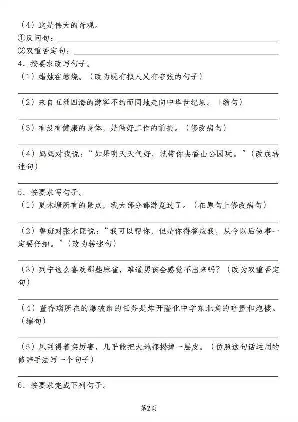小升初语文典例真题·句子练习(含答案解析)完整电子版可打印 V72 第3张