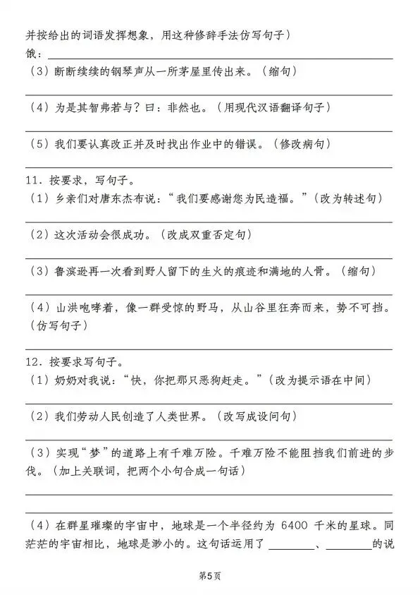 小升初语文典例真题·句子练习(含答案解析)完整电子版可打印 V72 第5张
