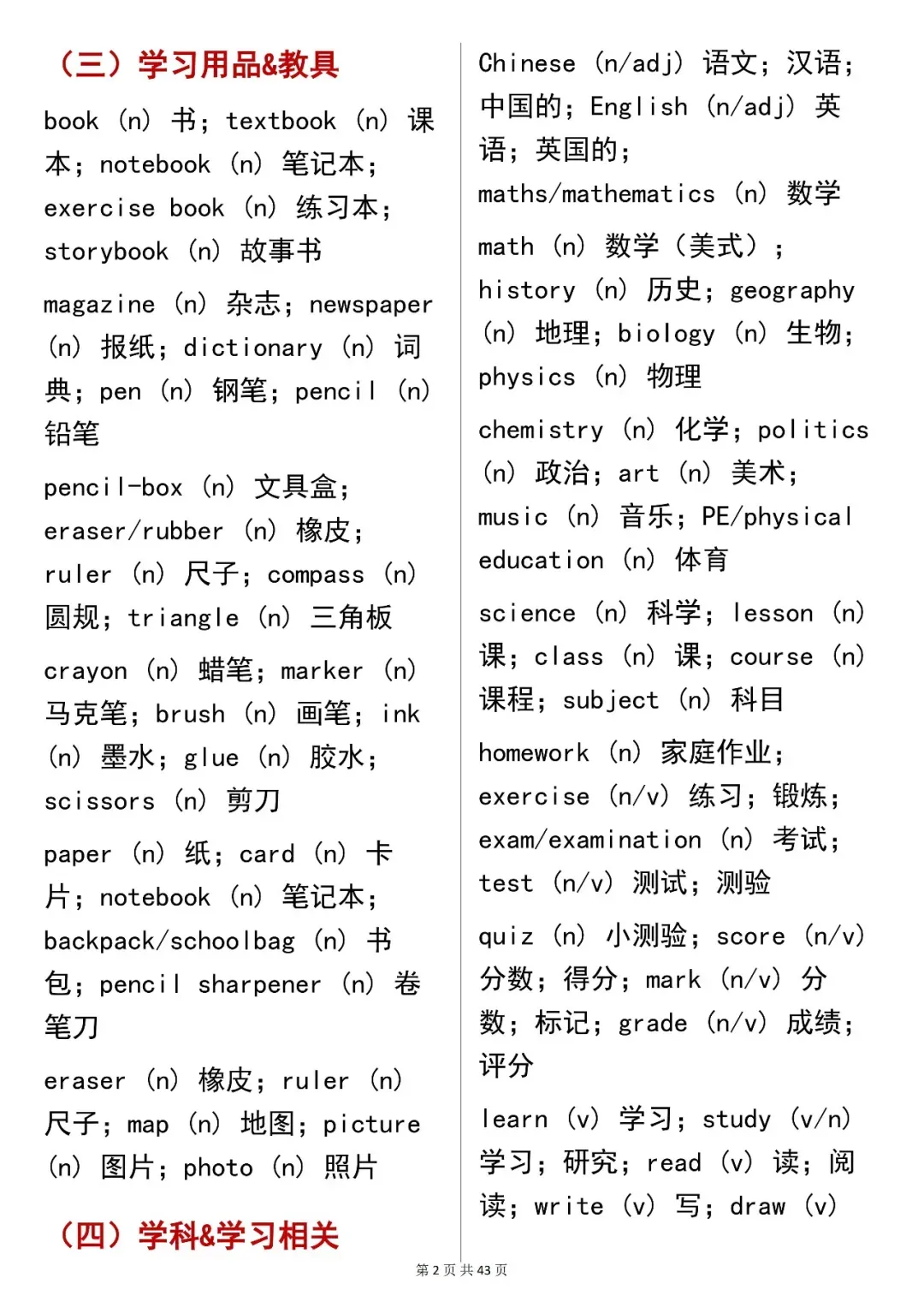 中考英语必背【英语 2000 核心词汇(场景分类版)】,可打印 第4张 中考英语必背【英语 2000 核心词汇(场景分类版)】,可打印 第4张