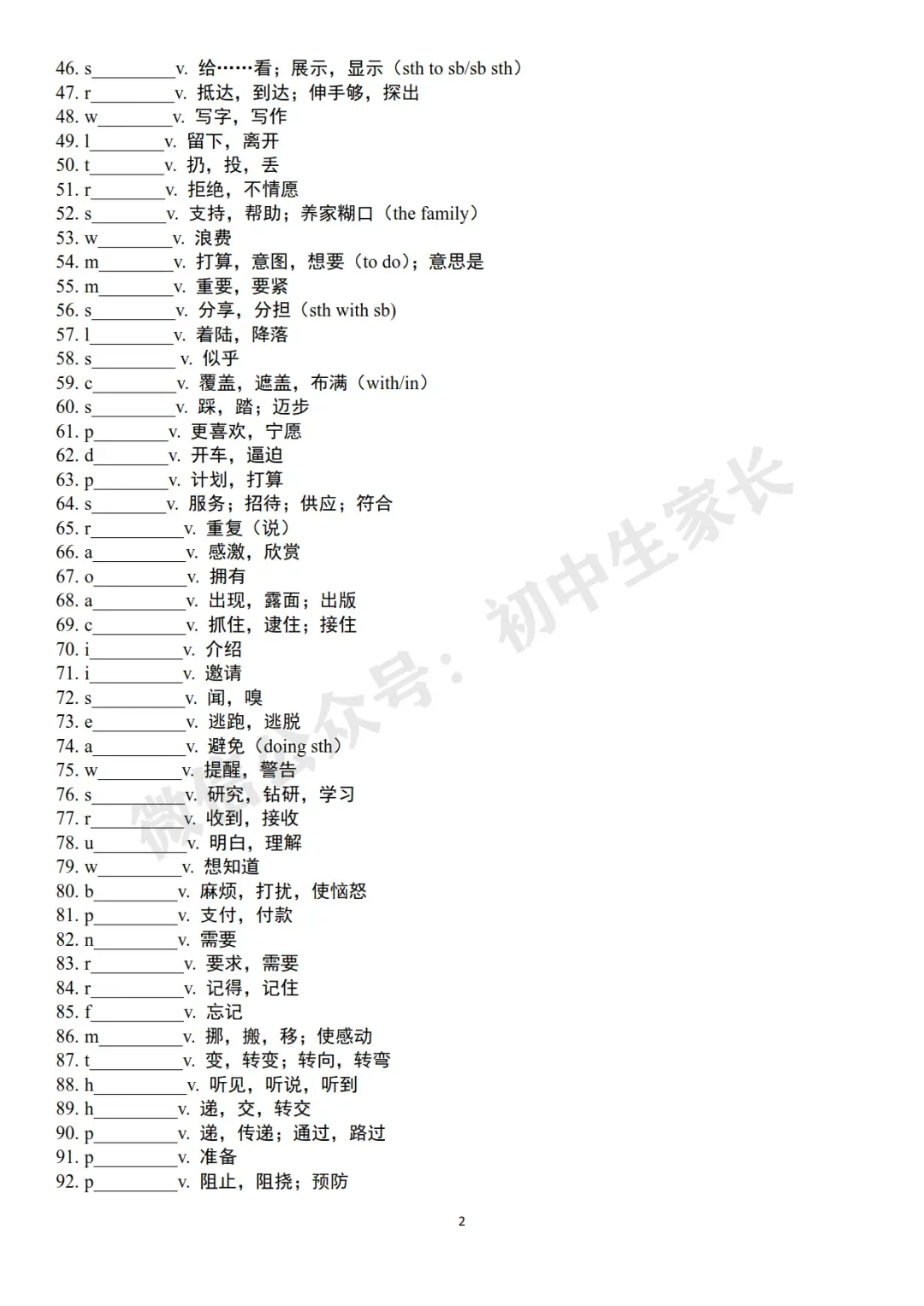 2026中考英语高频词首字母默写及短语默写表(附答案,可打印) 第3张