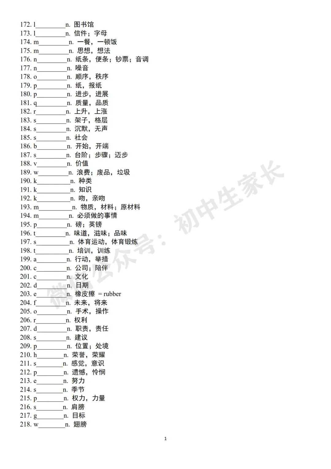 2026中考英语高频词首字母默写及短语默写表(附答案,可打印) 第11张