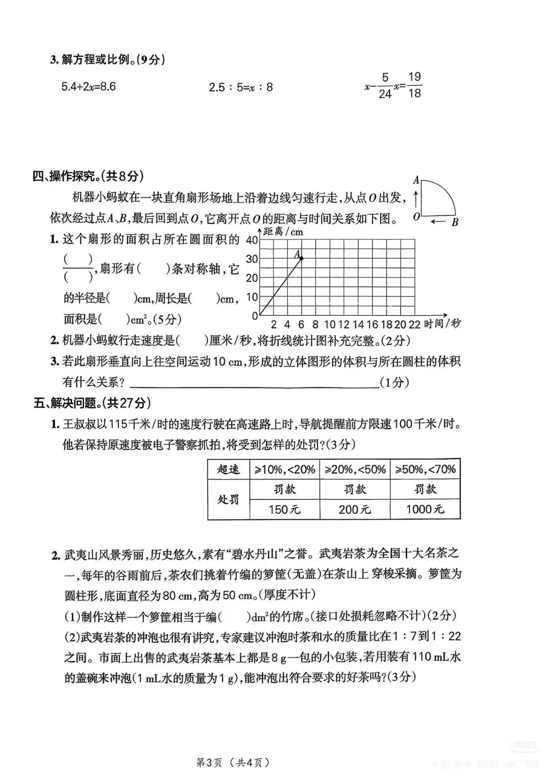 六年级下册数学期末试卷 第3张
