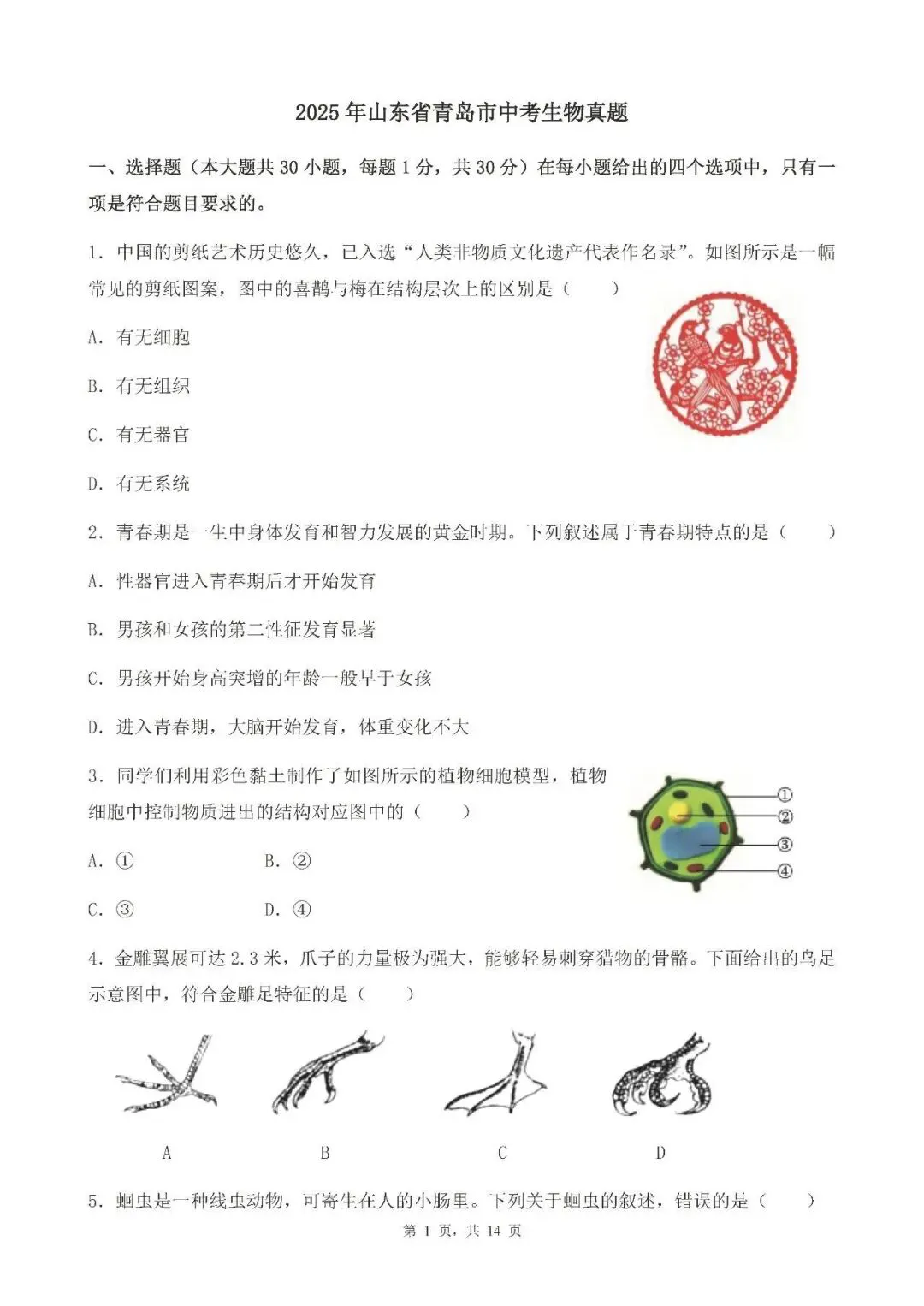 山东2025青岛市中考语文、数学、英语、物理、化学、历史、道法、生物、地理真题|高清版 第80张 山东2025青岛市中考语文、数学、英语、物理、化学、历史、道法、生物、地理真题|高清版 第80张