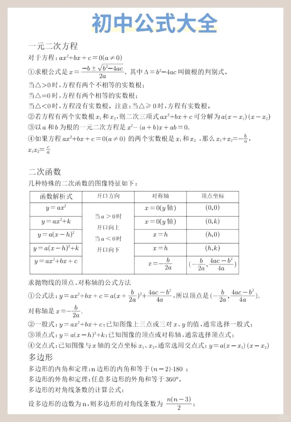 中考数学丨初中数学基础知识、公式定理总结,必备! 第3张