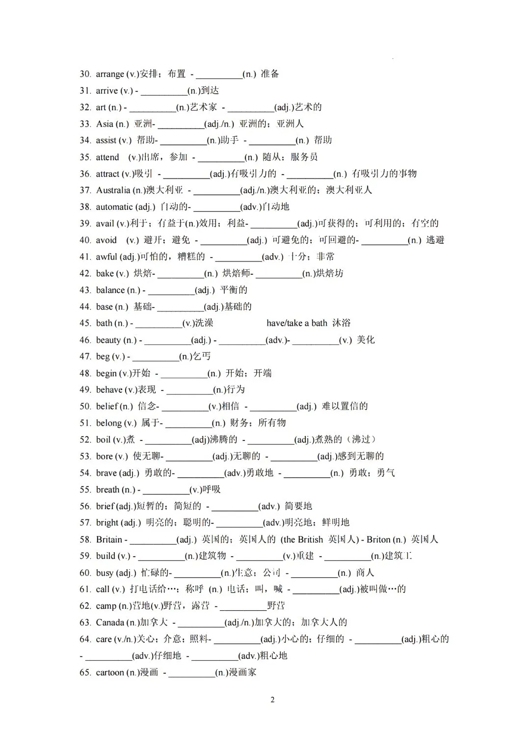 上海中考英语考纲必备<词性转换>超全练习版,含答案&背诵版 第3张