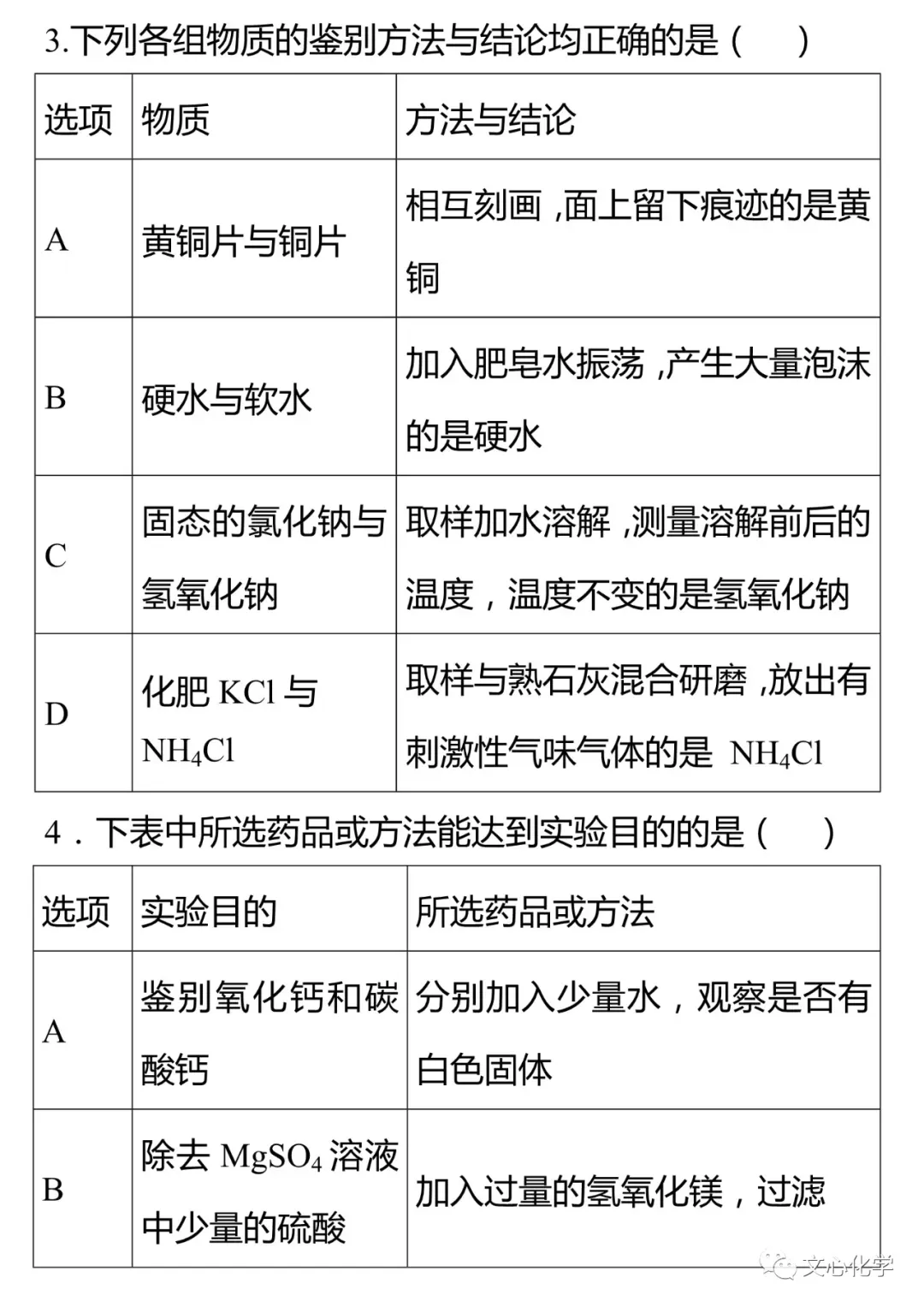 【中考专练】《物质的检验、鉴别与除杂》专题精练(分享打印版) 第2张 【中考专练】《物质的检验、鉴别与除杂》专题精练(分享打印版) 第2张