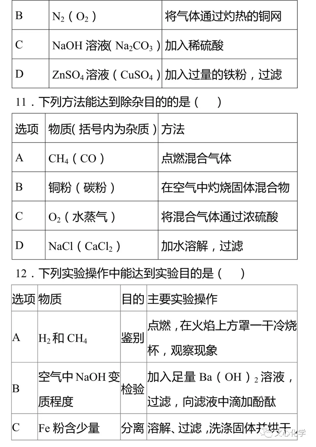 【中考专练】《物质的检验、鉴别与除杂》专题精练(分享打印版) 第6张 【中考专练】《物质的检验、鉴别与除杂》专题精练(分享打印版) 第6张