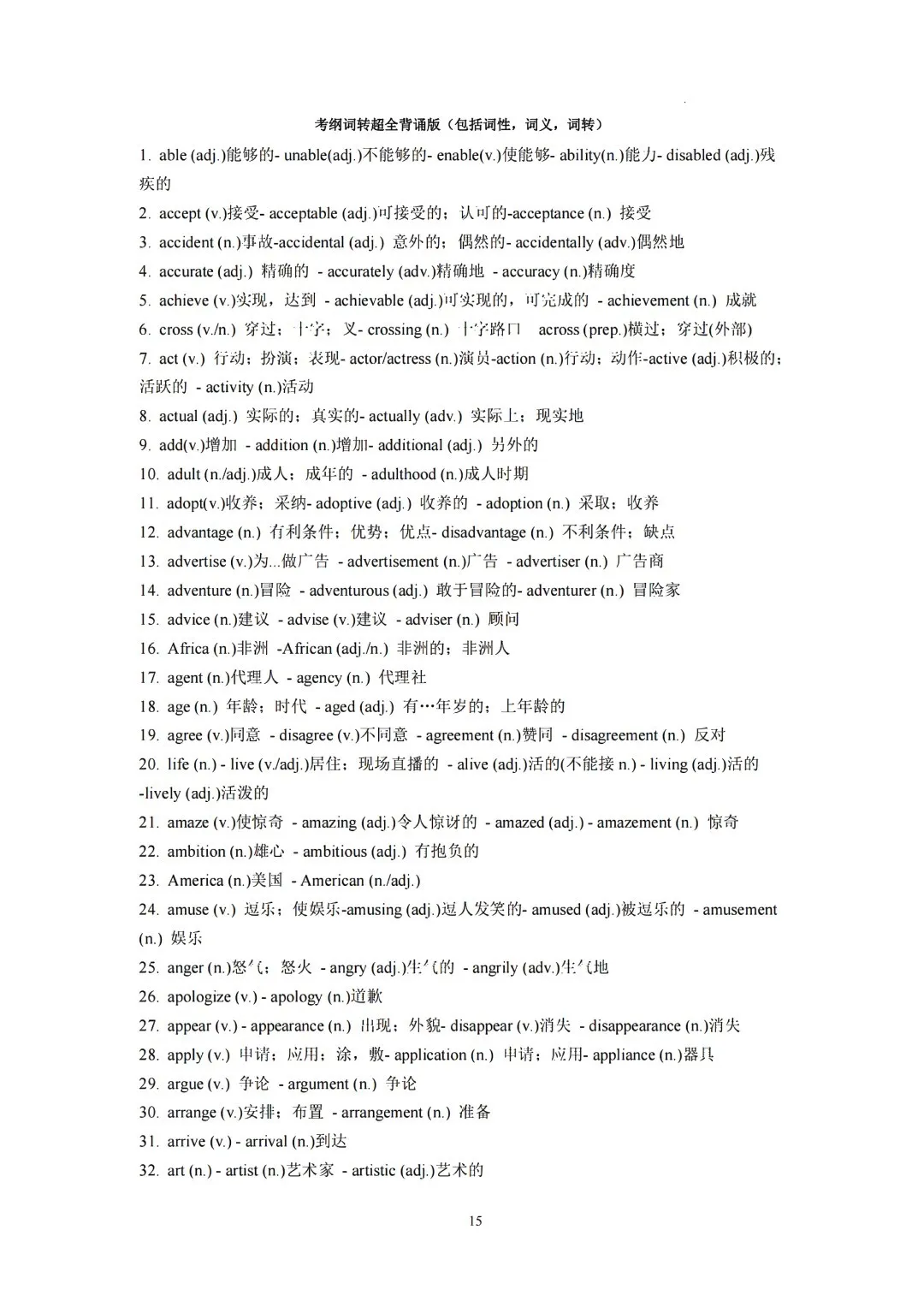 上海中考英语考纲必备<词性转换>超全练习版,含答案&背诵版 第7张