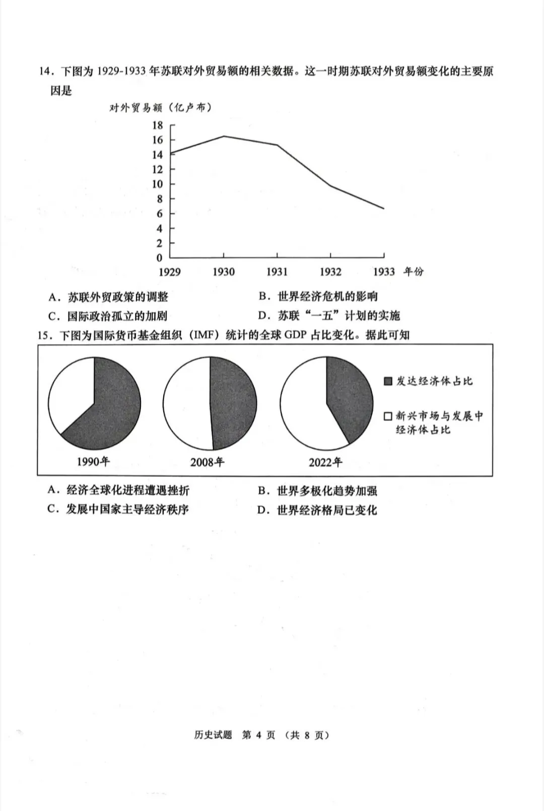 山东青岛市2026年高三二模历史试卷和参考答案-第4张图片-四季读书网