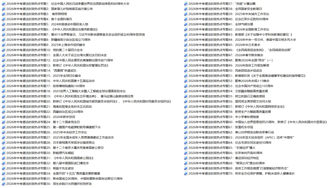 2026年中考道德与法治70个时政热点专题(更新完毕) 第1张 2026年中考道德与法治70个时政热点专题(更新完毕) 第1张